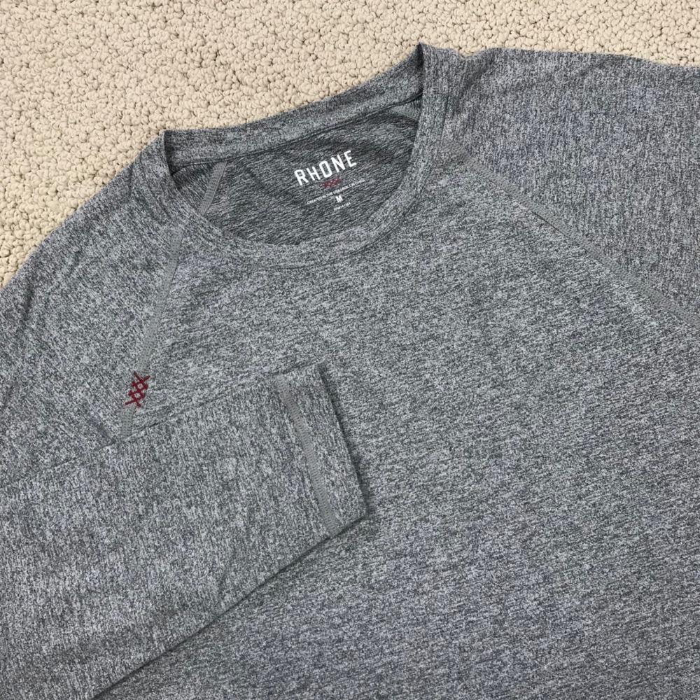 Rhone Reign Long Sleeve Shirt Mens Medium Gray Heather Raglan Training RLS-181